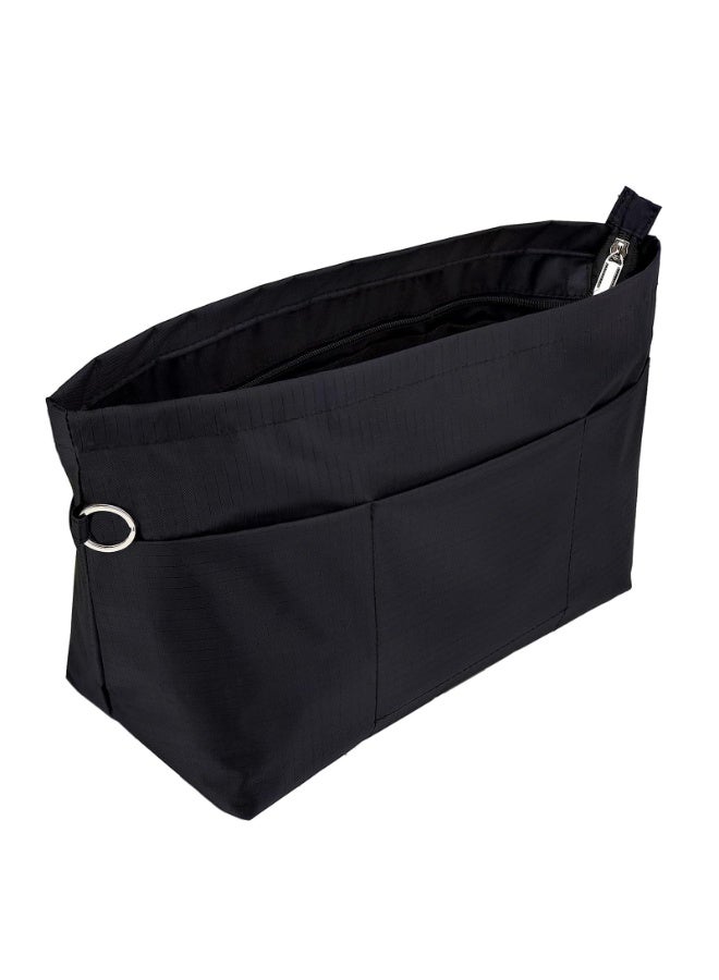 XL Handbag Organiser Insert, Black, with Zipper and 11 Pockets, 32x26x14cm - Image 1