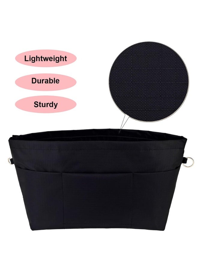 XL Handbag Organiser Insert, Black, with Zipper and 11 Pockets, 32x26x14cm - Image 2