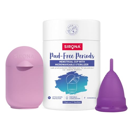 Sirona Reusable Menstrual Cup for Women (Large) with Microwaveable Sterilizer (1 Cup + 1 Sterilier) | FDA Approved | 100% Medical Grade Silicone | Rash Free & Leak-Proof Protection for 8-10 Hours - Image 1
