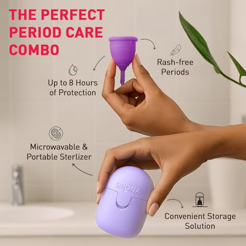 Sirona Reusable Menstrual Cup for Women (Large) with Microwaveable Sterilizer (1 Cup + 1 Sterilier) | FDA Approved | 100% Medical Grade Silicone | Rash Free & Leak-Proof Protection for 8-10 Hours - Image 3