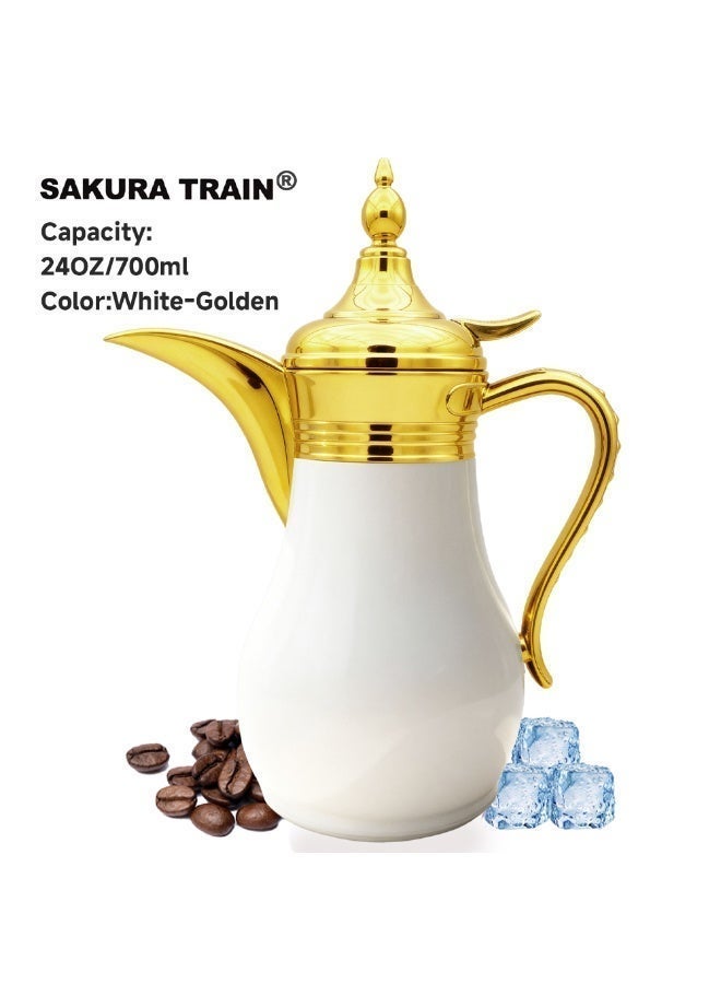 Sakura Train Middle Eastern Arabic Turkey-Inspired Stainless Steel Coffee Pot Dallah Pot Coffee Maker, Double-Wall Insulated Coffee Pot With Lid And Hand, Multiple Colors And Capacities Available for Women, Men, Guests, Best Gift idea, Kitchen Drinking Décor - Image 1
