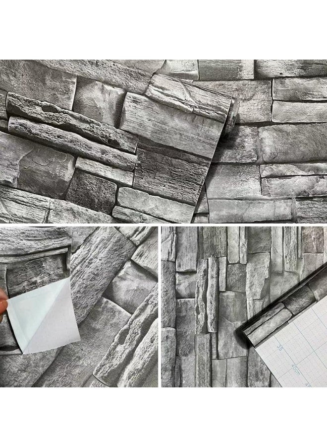 يلا جوي 3D الطوب النمطي تقليد الطوب نمط الطوب ورقة جدار، بار الرمادي الطوب متجر ديكور الخلفية ورقة جدار (45 * 1000 سم) - Image 3