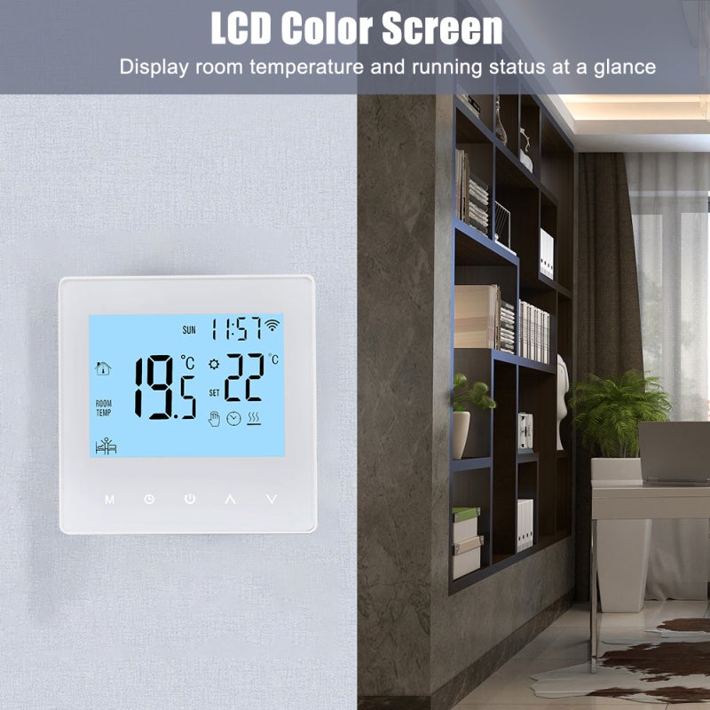التموست الذكي: وظيفة برمجة 6+1، مستشعر درجة الحرارة NTC، شاشة لمس LCD - وضع يدوي وتلقائي، تموست غرفة مثبت مدمج للاستخدام الداخلي في المنزل - Image 4