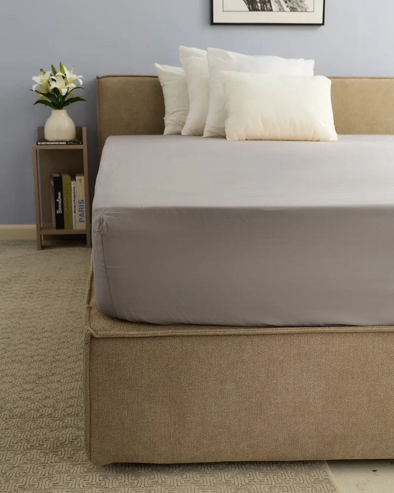 REDTAG Grey Plain Cotton Fitted Sheet (190 x 90 cm)