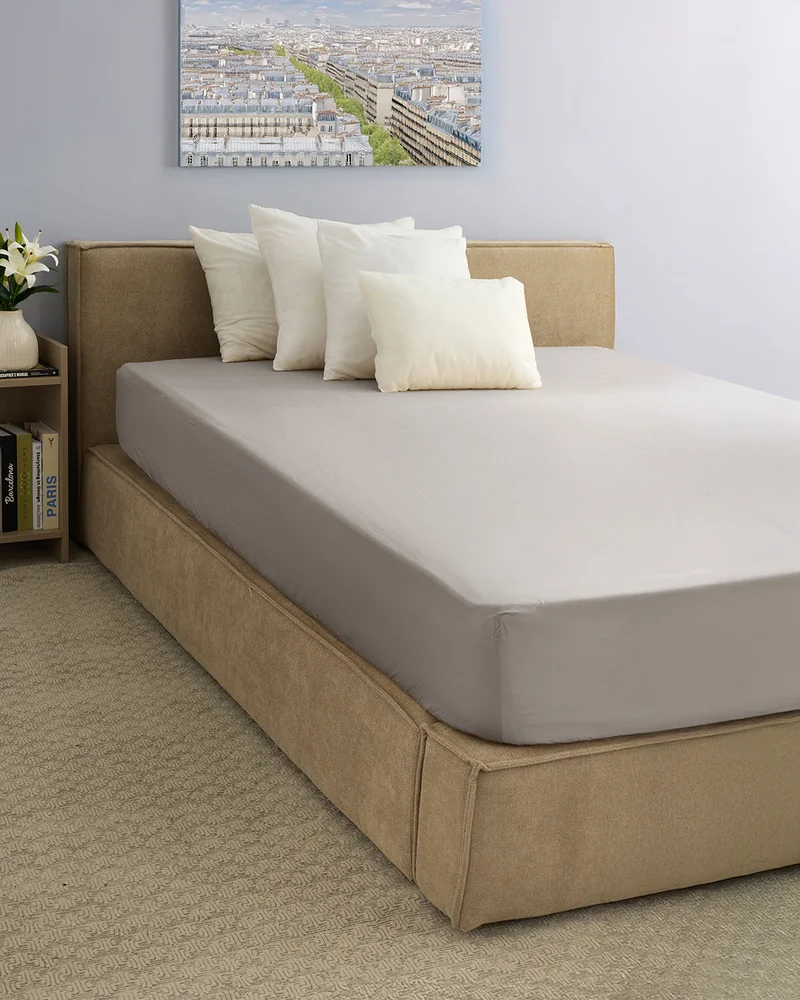 REDTAG Grey Plain Cotton Fitted Sheet (190 x 90 cm)