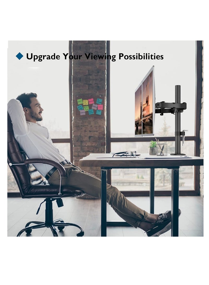 Vesa 1home Double Twin Arm Desk Mount Ergonomic TV LCD Monitor Computer Screen Bracket Dual Tilt Swivel Rotation (13in-27in) - Image 5