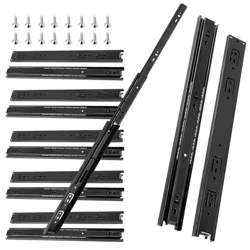 ZOENHOU 12 PCS 16 Inch Full Extension Drawer Slides, 6 Pairs Heavy Duty Metal Steel Ball Bearing Side Mount Drawer Slides Whisper Quiet Black Furniture - Image 1