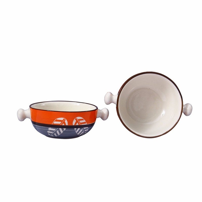 Caffeine Ceramic Handmade Orange Grey Leaf Print Snack BowlSet of 2 - Image 1