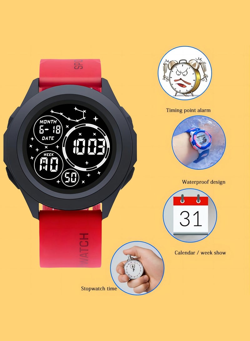Kids Digital Sports Watch with Luminous Display Time Date Alarm Stopwatch Water Resistant Electronic Watch for Boys Girls Round LED Screen  - Image 2