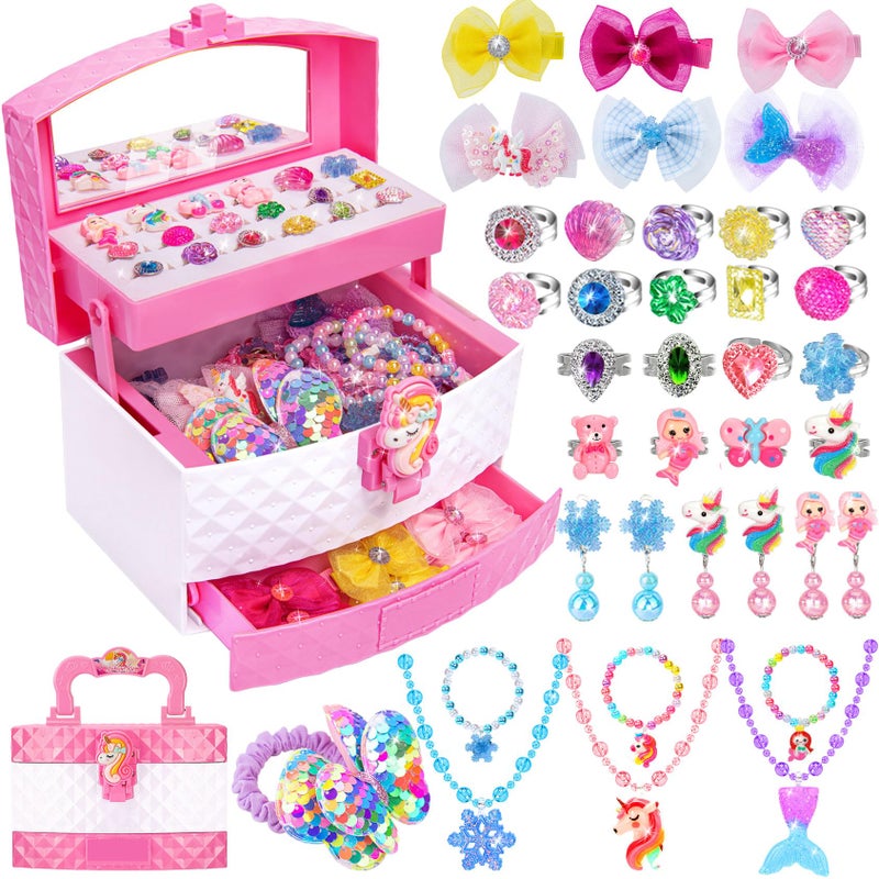 MOZXEBOK Jewelry Toys for Girls Adjustable Rings Bracelets Necklaces Butterfly Hair Clips Toddler Bows Unicorns Kids Toys Set for Princess Dress Up Christmas Birthday Gifts 3 4 5 6 7 8 9 Year Old Girl - Image 2