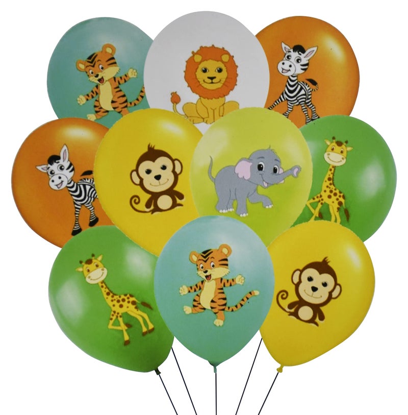 Jagmag® 10 pcs Jungle Themed Birthday Party decor animal printed latex balloons lion, monkey, elephant, zebra, giraffe zoo animal balloon - Image 1