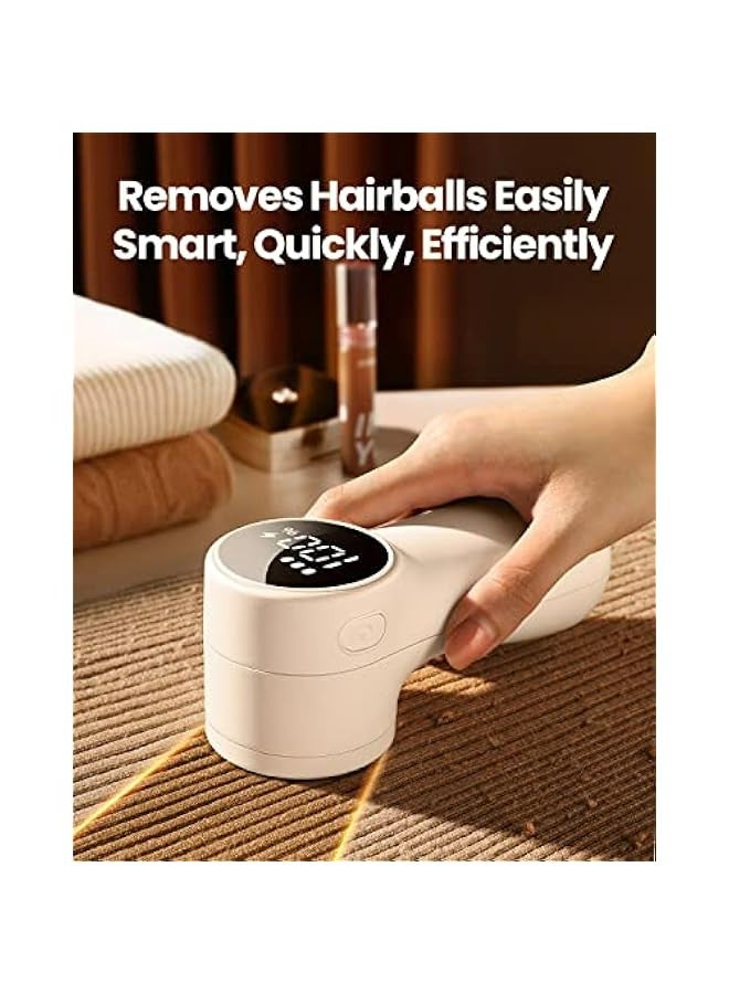 ماكينة حلاقة أقمشة قابلة للشحن مع 3 سرعات، شاشة رقمية حلوة، تخزين كبير، شفرات 6 ورقات، مزيل للملابس والأثاث، لونها أبيض. - Image 2