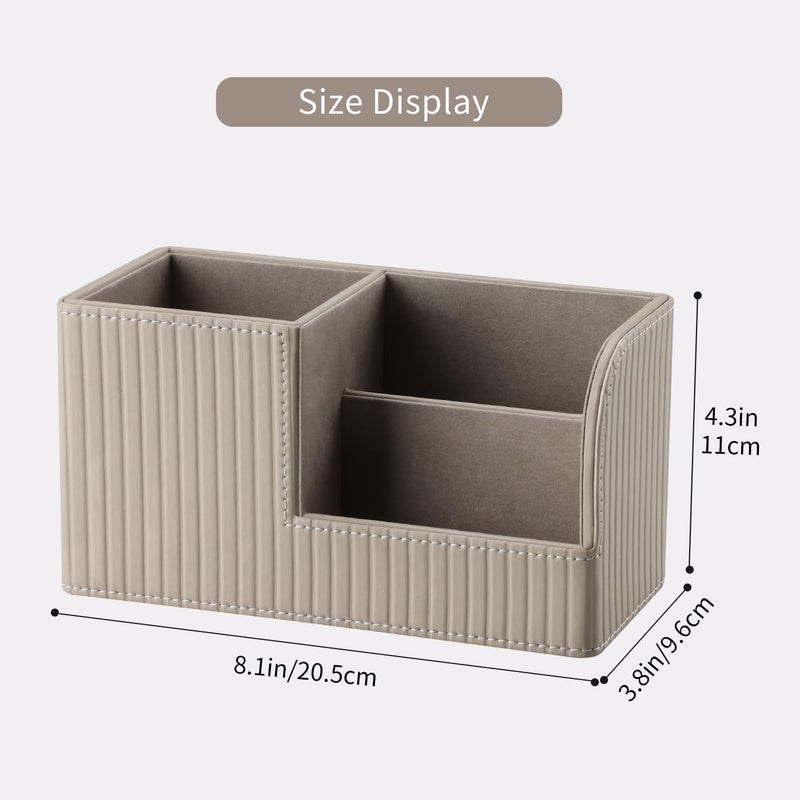 KINGFOM Desk Pen Organizer Office Supplies Caddy Pu Leather Multi-function Storage Box Pen/Pencil,Cell phone, Business Name Cards Remote Control Holder (Mocha Beige) - Image 3