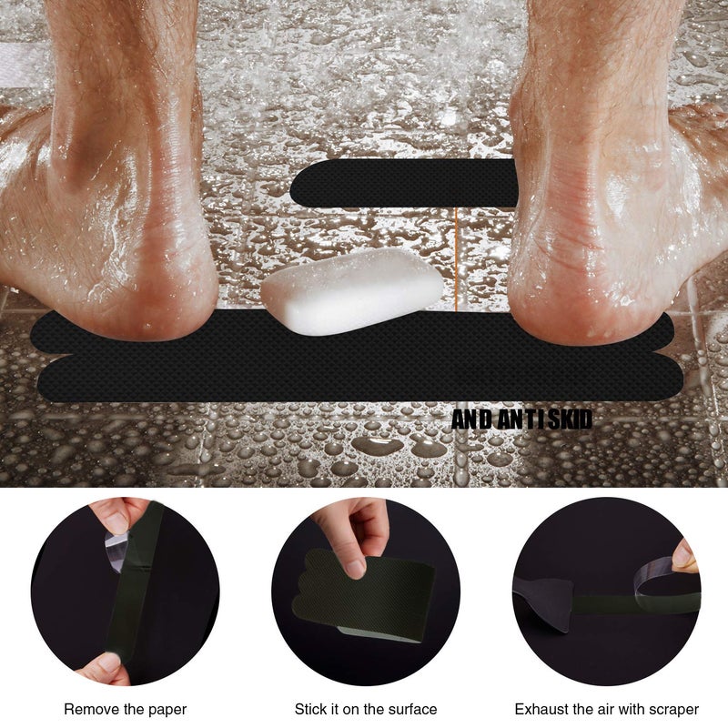 Secopad Non-Slip Bathtub Stickers 24 PCS Safety Bathroom Tubs Showers Treads Adhesive Decals Scraper (Black) - Image 4