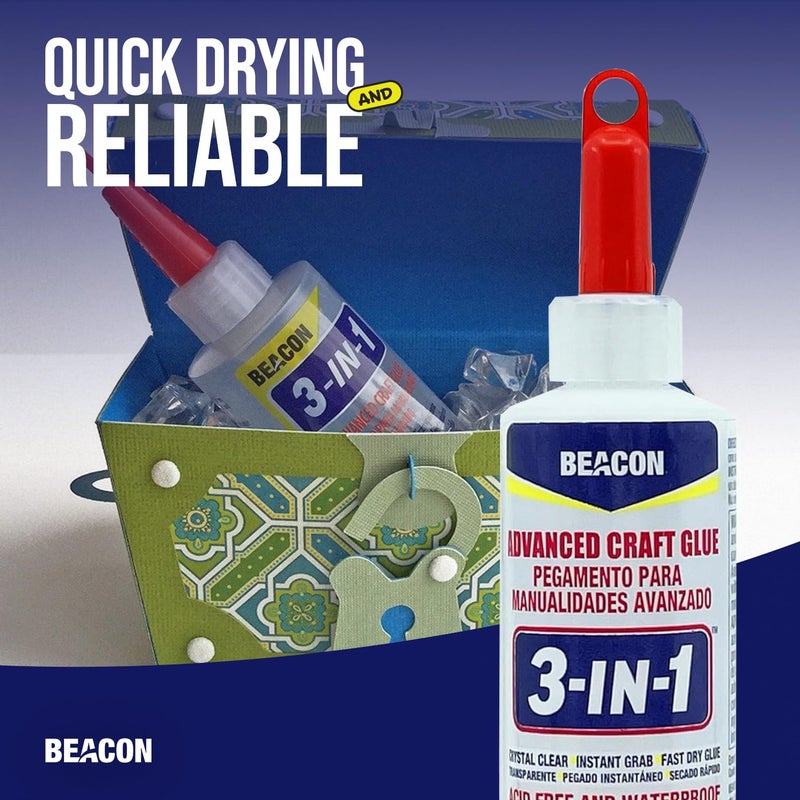 BEACON 3-in-1 Advanced Craft Glue - Fast-Drying, Crystal Clear Adhesive for Wood, Ceramics, Fabrics, and More, 4-Ounce - Image 4