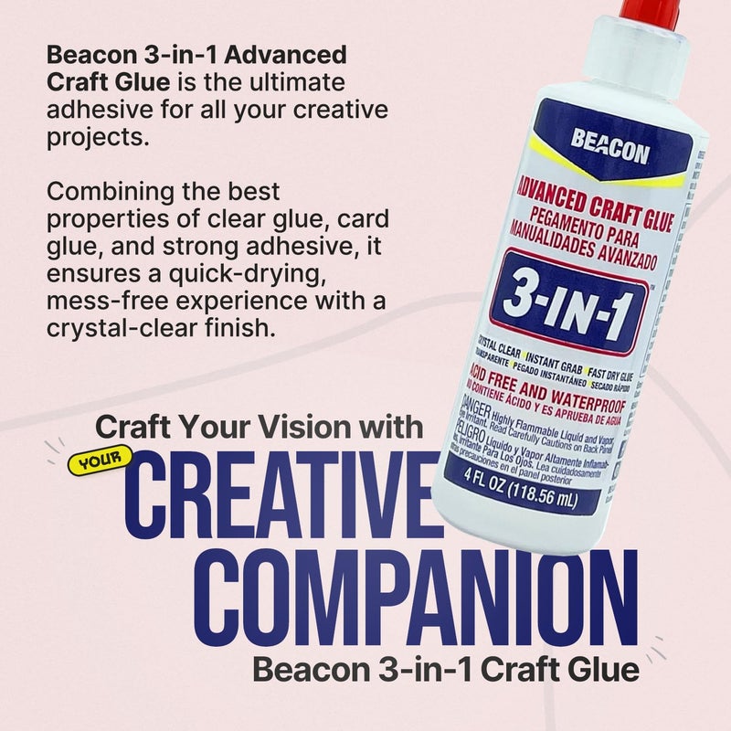 BEACON 3-in-1 Advanced Craft Glue - Fast-Drying, Crystal Clear Adhesive for Wood, Ceramics, Fabrics, and More, 4-Ounce - Image 2