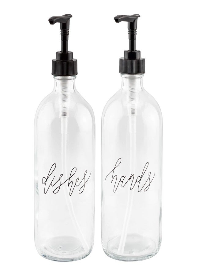 Cornucopia Brands 16oz Hands Dishes Pump Bottles (Clear, Set of 2); Pump Dispensers for Kitchen and Home - Image 1
