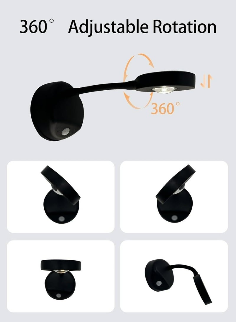 هومستر ضوء صورة مستشعر الحركة LED لمبة حائط على شكل عين القطة، عصا شاشة العرض، إضاءة خافتة دوران 360 درجة قابلة لإعادة الشحن للوحات اللحم الأسود 4.8 × 3.5 بوصة - Image 5