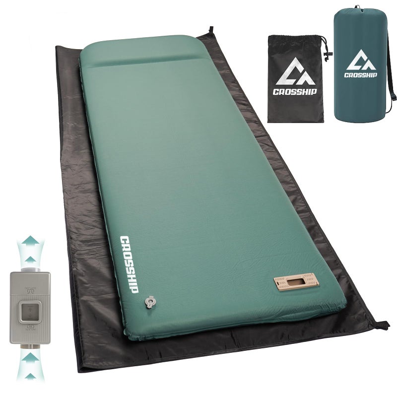 CROSSHIP Self Inflating Camping Sleeping Pad with Electric Pump - 9.5 R-Value&3.2" Extra Thick Memory Foam Mat with Pillow, Packable for Camping, Backpacking&Car-Sleep (Includes Waterproof Camp-Pad) - Image 1
