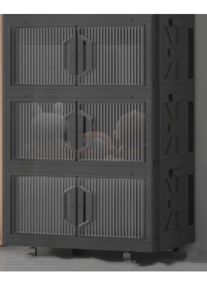 حصريا خزانة تخزين بثلاث طبقات خزانة تخزين قابلة للطي بلاستيكية متعددة الطبقات خزانة ذات بابين صندوق تخزين غرفة المعيشة خزانة تخزين ألعاب الأطفال خزانة تخزين غرفة النوم البسيطة - Image 2