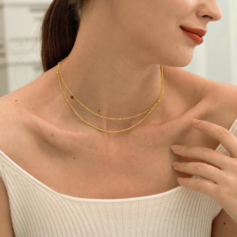 CHESKY Dainty 14k Gold Plated Necklace for Women, Simple Satellite Choker Necklace Thin Layered Necklace Womens Trendy Double Choker Necklaces Dainty Jewelry - Image 4