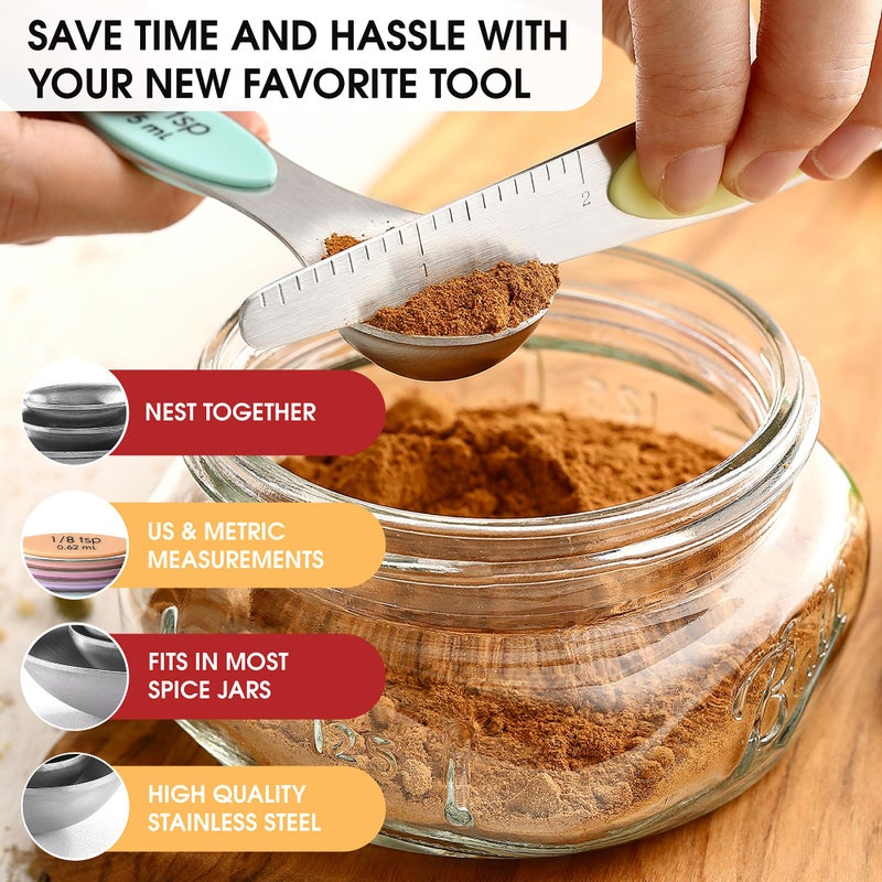Spring Chef Stainless Steel Magnetic Measuring Spoons Set of 8 with Leveler, Metal Teaspoon & Tablespoon Measuring Spoons for Dry and Liquid Ingredients, Kitchen Gadgets for Baking & Cooking - Pastel - Image 5