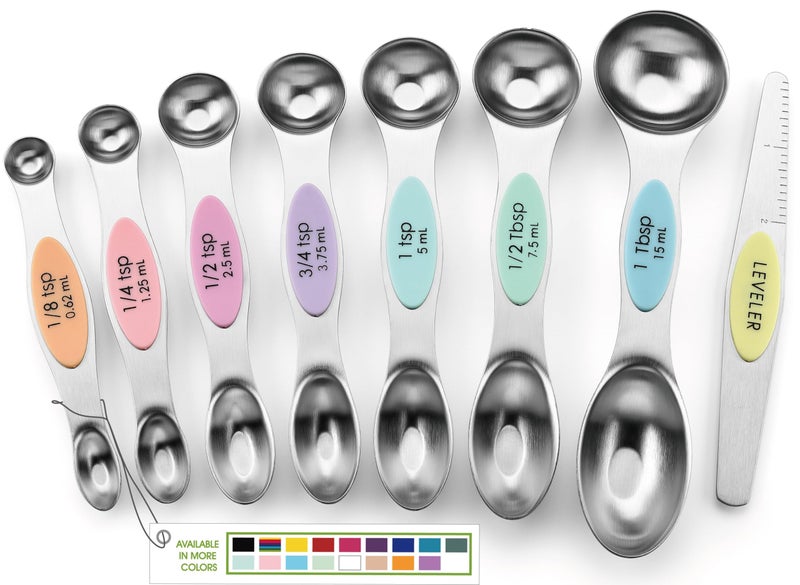 Spring Chef Stainless Steel Magnetic Measuring Spoons Set of 8 with Leveler, Metal Teaspoon & Tablespoon Measuring Spoons for Dry and Liquid Ingredients, Kitchen Gadgets for Baking & Cooking - Pastel - Image 1