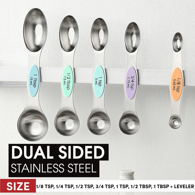 Spring Chef Stainless Steel Magnetic Measuring Spoons Set of 8 with Leveler, Metal Teaspoon & Tablespoon Measuring Spoons for Dry and Liquid Ingredients, Kitchen Gadgets for Baking & Cooking - Pastel - Image 3