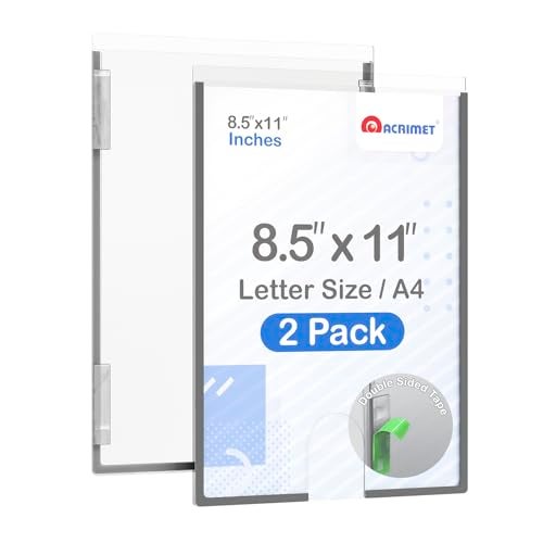 Acrimet Wall Mount Sign Holder Letter Size 8.5 X 11, Clear Crystal Plastic with Self Adhesive on The Back, Perfect for Displaying in Office, Restaurant, School, Home (2 Pack) - Image 1