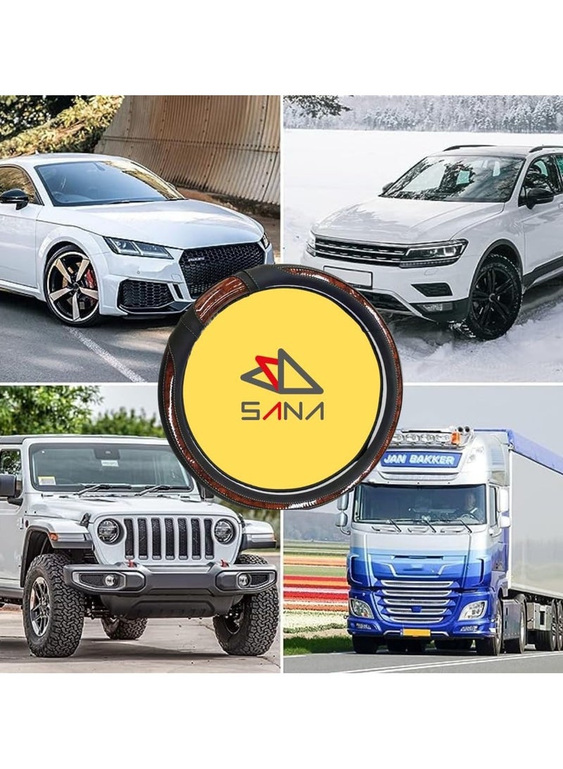 Universal Fit Car Steering Wheel cover Anti-Slip & Odour-free Wooden Brown & Black Breadthable PU Leather material car Steering Wheel Protector - Image 5