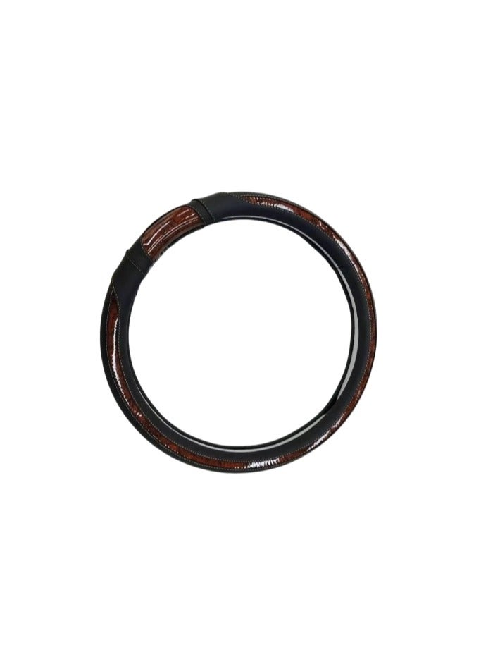 Universal Fit Car Steering Wheel cover Anti-Slip & Odour-free Wooden Brown & Black Breadthable PU Leather material car Steering Wheel Protector - Image 1