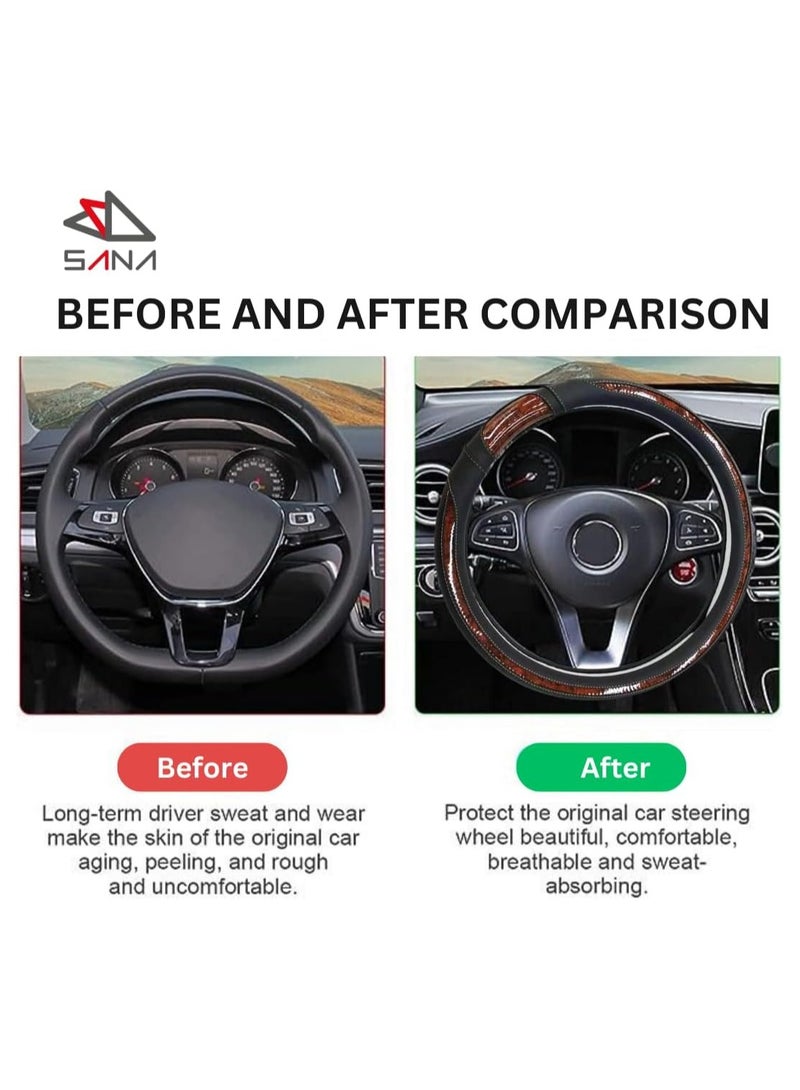 Universal Fit Car Steering Wheel cover Anti-Slip & Odour-free Wooden Brown & Black Breadthable PU Leather material car Steering Wheel Protector - Image 3