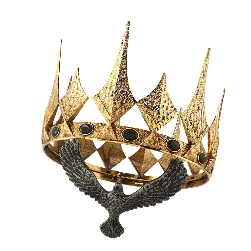 LEEMASING Queen King Opal Crown Round Royal Crown For Prom Pageant Birthday Party Valentines Costume (Large Size 7.28" Diameter,Dark Gold With Black Stone) - Image 3