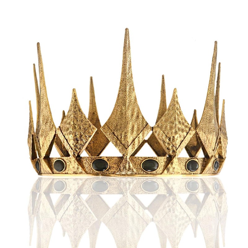 LEEMASING Queen King Opal Crown Round Royal Crown For Prom Pageant Birthday Party Valentines Costume (Large Size 7.28" Diameter,Dark Gold With Black Stone) - Image 1