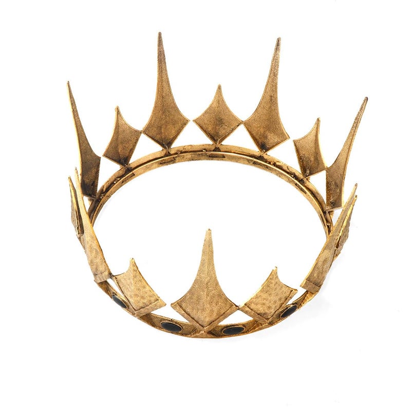 LEEMASING Queen King Opal Crown Round Royal Crown For Prom Pageant Birthday Party Valentines Costume (Large Size 7.28" Diameter,Dark Gold With Black Stone) - Image 5