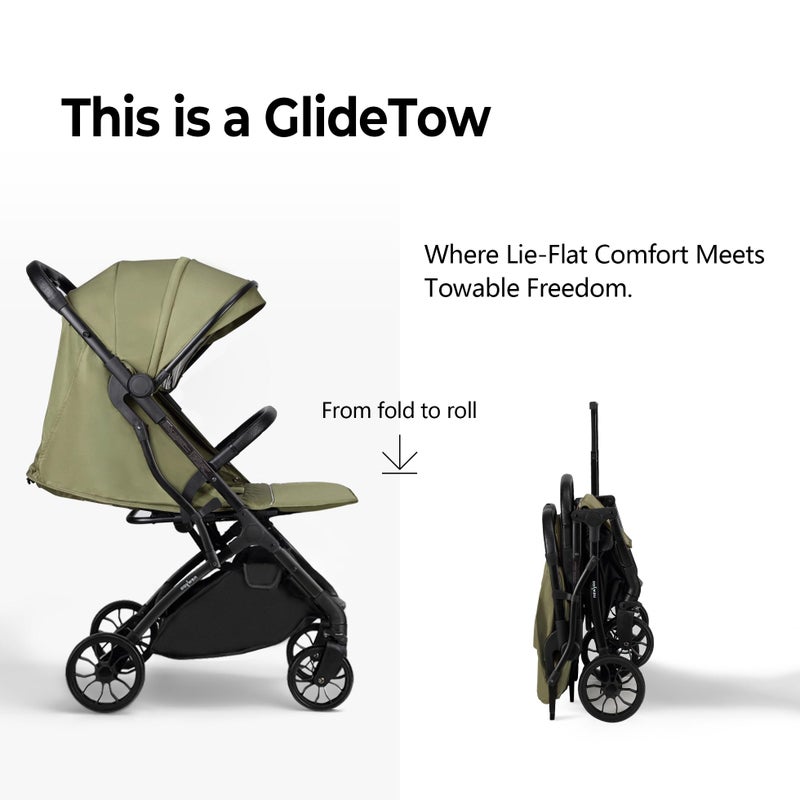 newyoo GlideTow TR18M Compact Travel Stroller for Infant, Lightweight Foldable Baby Stroller with Luggage Handle & Cup Holder, One-Hand Easy Fold, Near Lay Flat Recline Seat, Green - Image 5
