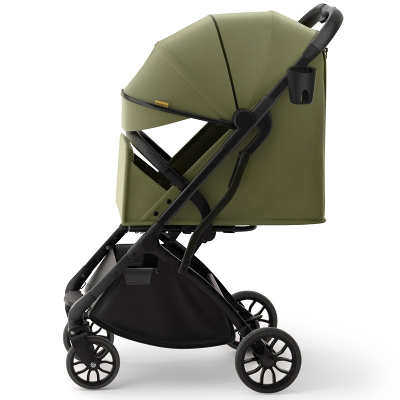 newyoo GlideTow TR18M Compact Travel Stroller for Infant, Lightweight Foldable Baby Stroller with Luggage Handle & Cup Holder, One-Hand Easy Fold, Near Lay Flat Recline Seat, Green - Image 1