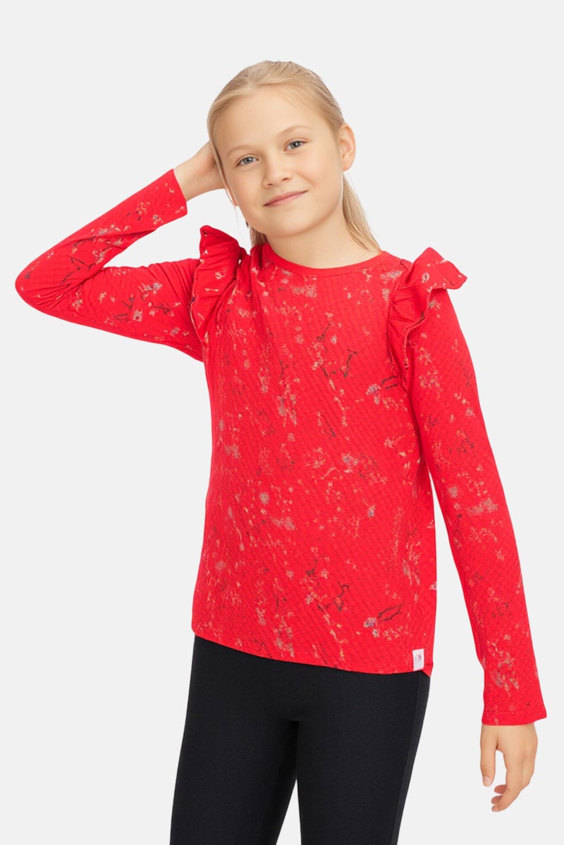 Hamleys بلوزة بأكمام طويلة بنقشة شاملة لفتاة صغيرة، حمراء - Image 1