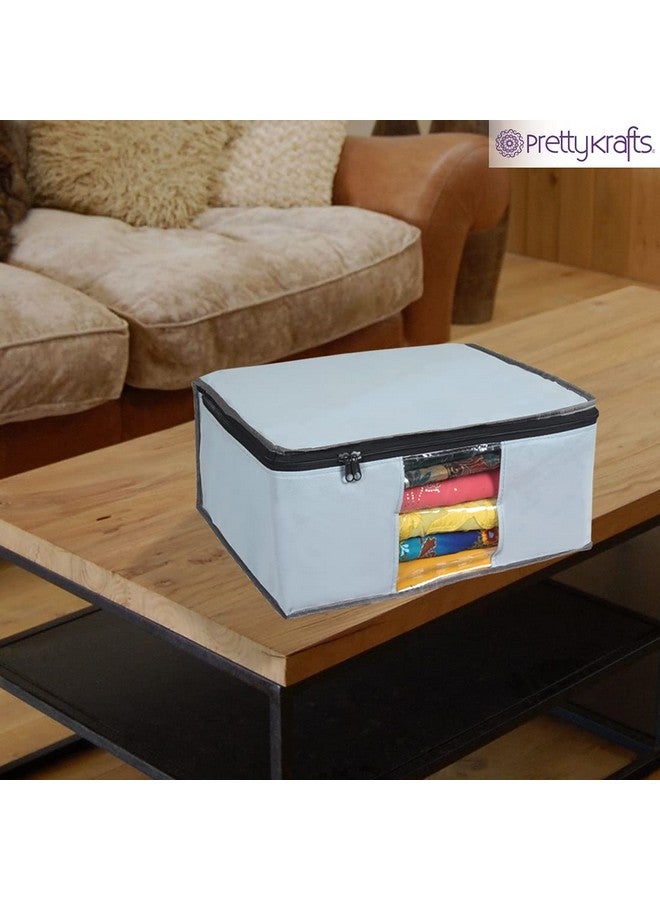 بريتي كرافتس مجموعة من 9 قطع من غطاء الساري القابل للطي غير المنسوج/حقيبة تخزين القماش/منظم خزانة الملابس بسحاب ونافذة شفافة لليهنغا والقمصان وبدلات السلوار والفساتين والإكسسوارات من Prettykrafts (رمادي، 40 × 35 × 19.5 سم) - Image 4