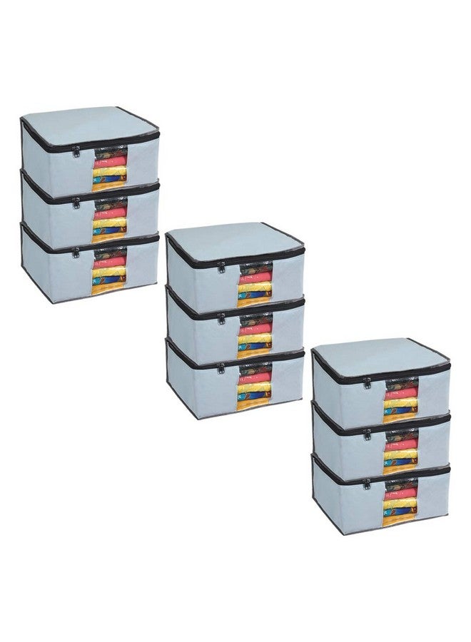 بريتي كرافتس مجموعة من 9 قطع من غطاء الساري القابل للطي غير المنسوج/حقيبة تخزين القماش/منظم خزانة الملابس بسحاب ونافذة شفافة لليهنغا والقمصان وبدلات السلوار والفساتين والإكسسوارات من Prettykrafts (رمادي، 40 × 35 × 19.5 سم) - Image 1