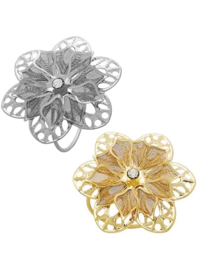 SYOSI Flower Napkin Rings 10 Pieces, Napkin Ring Holders Banquet Home Party Decorfor Elegant and Exquisite Table Decor for Wedding Party Dinner - Reusable Napkin Buckle Holder Rings(Golden and Silver) - Image 2