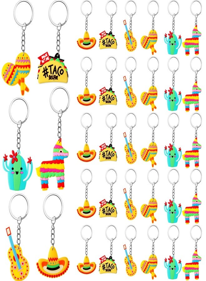 MTLEE 36 Pcs Mexican Fiesta Party Favors: Cute Sombrero, Donkey, Maraca, Cactus, Taco, Guitar Keychains for Cinco De Mayo, Birthday Parties, Gender Reveal, Summer Parties - Image 1