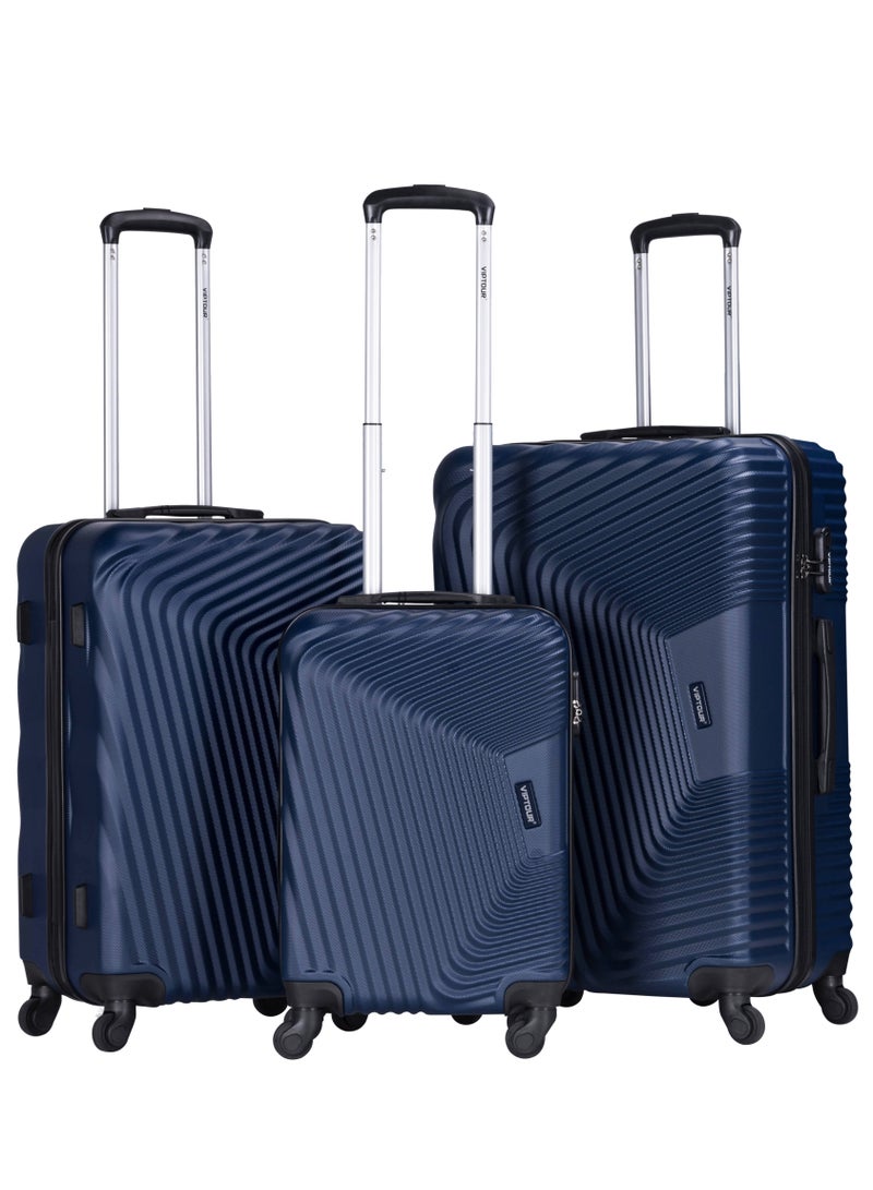 VIPTOUR ABS Hardside 3-Piece Trolley Luggage Set, Spinner Wheels with Number Lock 20/24/28 Inches - Dark Blue  - Image 1