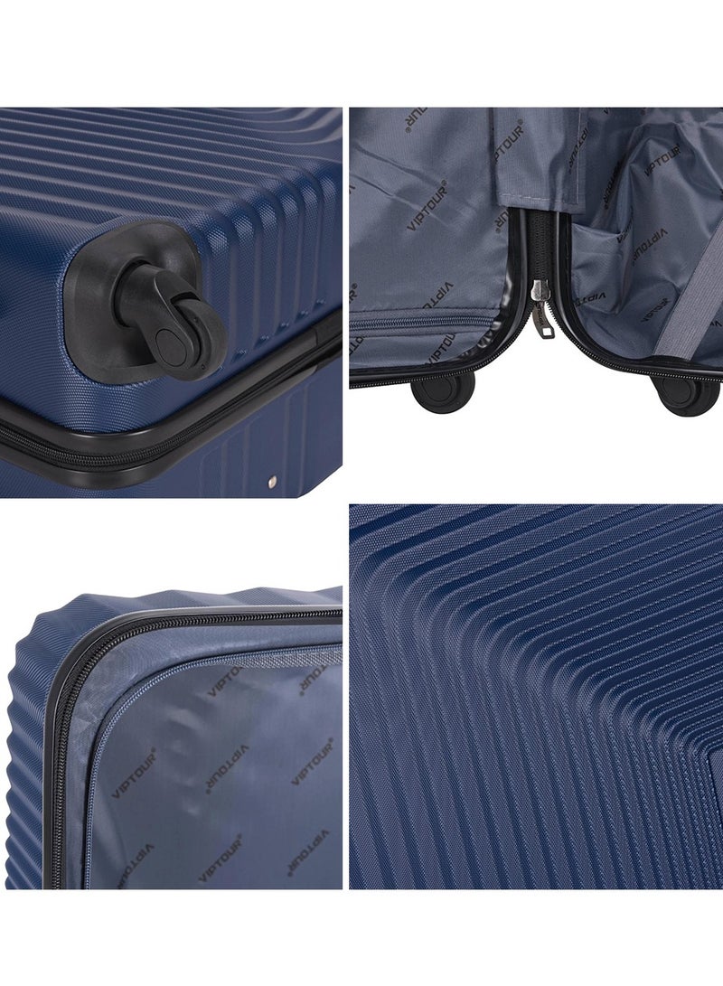 VIPTOUR ABS Hardside 3-Piece Trolley Luggage Set, Spinner Wheels with Number Lock 20/24/28 Inches - Dark Blue  - Image 4