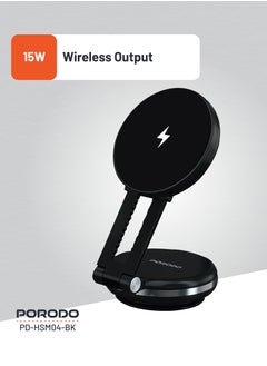 porodo Vacuseal Magsafe Charging mount with Adjustable Viewing Angle / Strong Suction Secure Phone Mount for Car or Home / One-Hand Operation / 15W Wireless Charger - Black  - Image 3