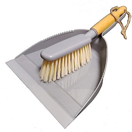 Boershun Dustpan and Brush Set Small Broom Dustpan Set Hand Broom and Dust Pan for Pet Car Dorm Comping Gray