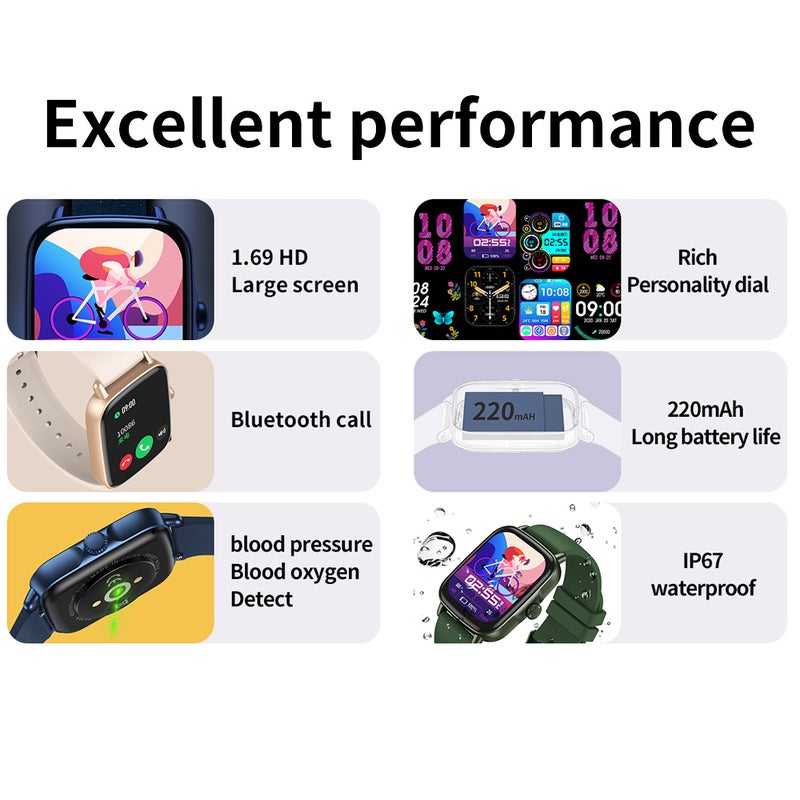 AW18 Smart Watch 1.69 HD Large Screen Rich Personality Dial BT Call IP68 Waterproof 220mAh Long Battery Life - Image 4