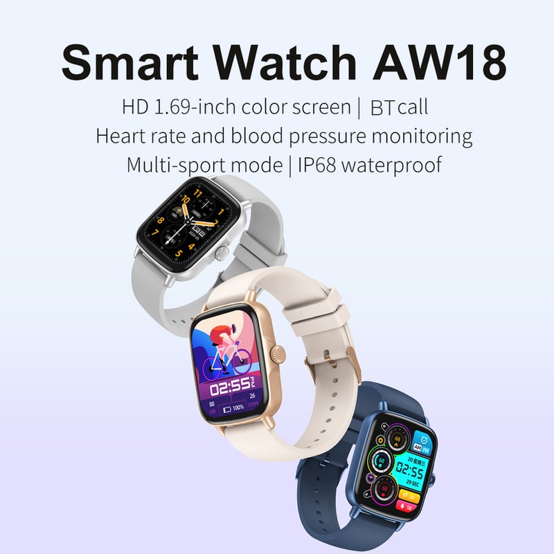 AW18 Smart Watch 1.69 HD Large Screen Rich Personality Dial BT Call IP68 Waterproof 220mAh Long Battery Life - Image 3