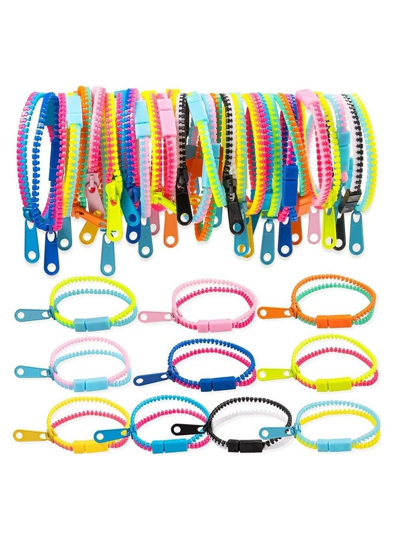 KASTWAVE 30 Pcs 7.5 inch Students Incentives Friendship Zipper Bracelets Birthday Party Favors for Kids Stress Relief Quiet Fidget Toys  - Image 1