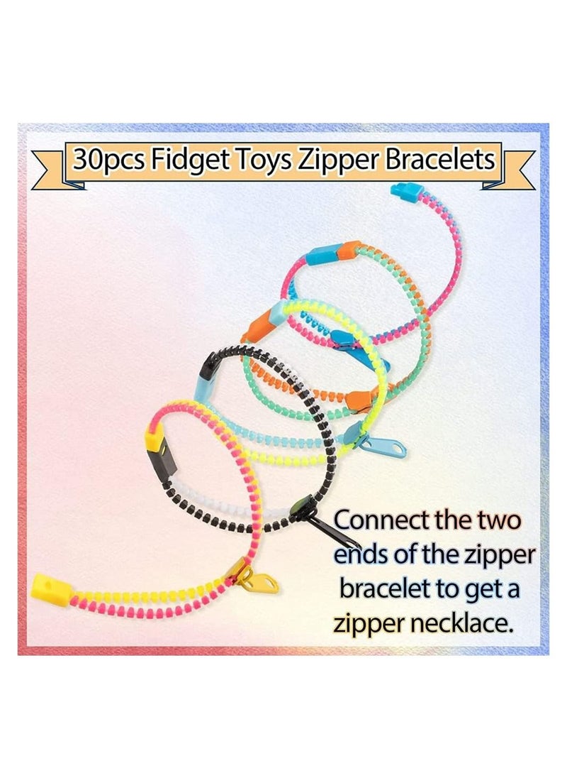 KASTWAVE 30 Pcs 7.5 inch Students Incentives Friendship Zipper Bracelets Birthday Party Favors for Kids Stress Relief Quiet Fidget Toys  - Image 3